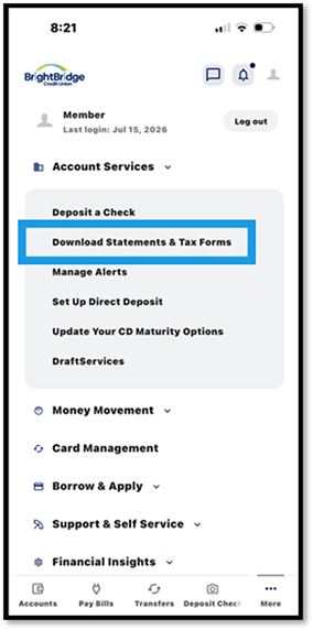 Accessing Statements on Mobile Step 1