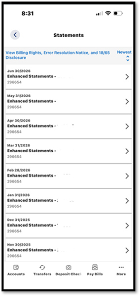 Accessing Statements on Mobile Step 3