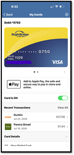 Manage Debit Card on Mobile Step 2