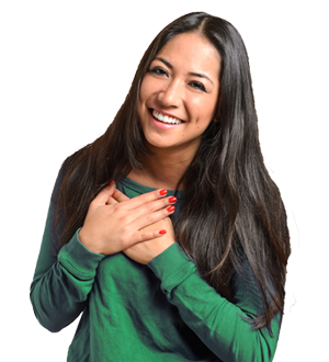 Woman with her hands over her heart
