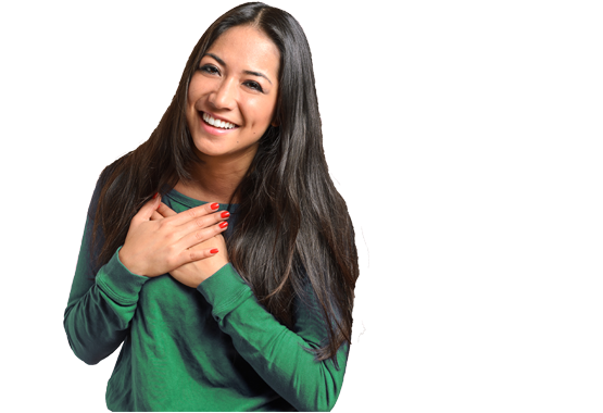 Woman with her hands over her heart