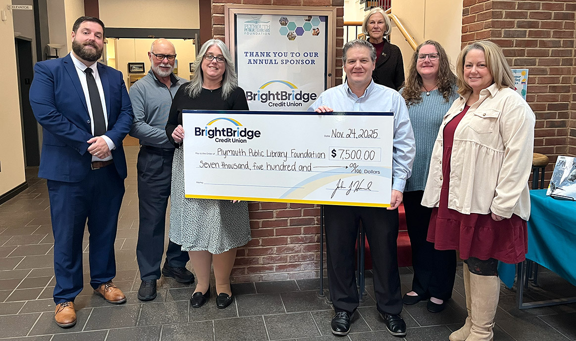 BrightBridge Credit Union Donates $7,500 to the Plymouth Public Library Foundation